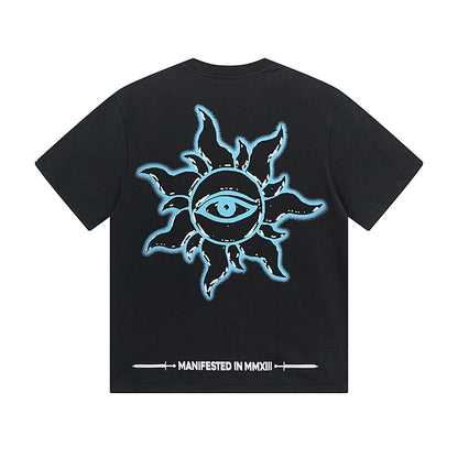T-shirt noir délavé style vintage pour homme (impression artisanale) 1032