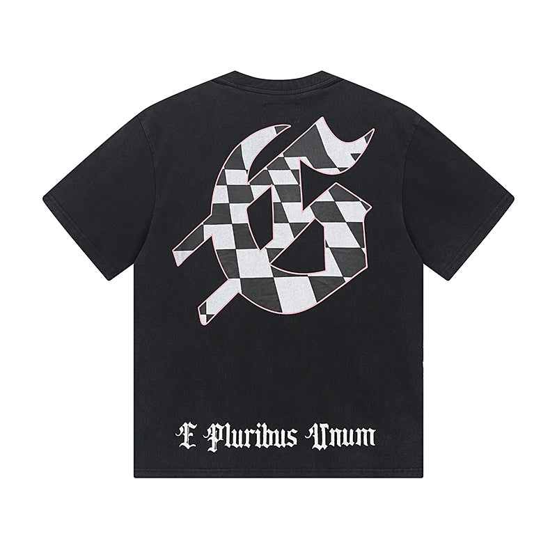 T-shirt noir délavé style vintage pour homme (impression artisanale) 1036