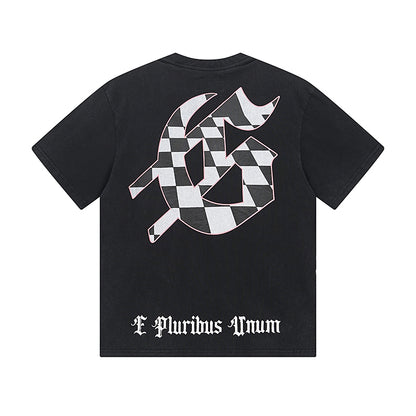 T-shirt noir délavé style vintage pour homme (impression artisanale) 1036