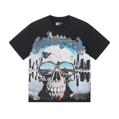 T-shirt noir délavé style vintage pour homme (impression artisanale) 1037