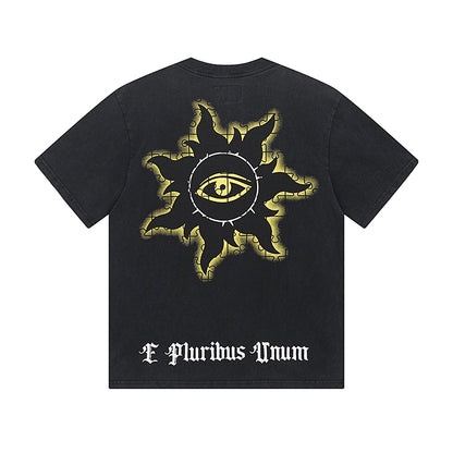 T-shirt noir délavé style vintage pour homme (impression artisanale) 1039