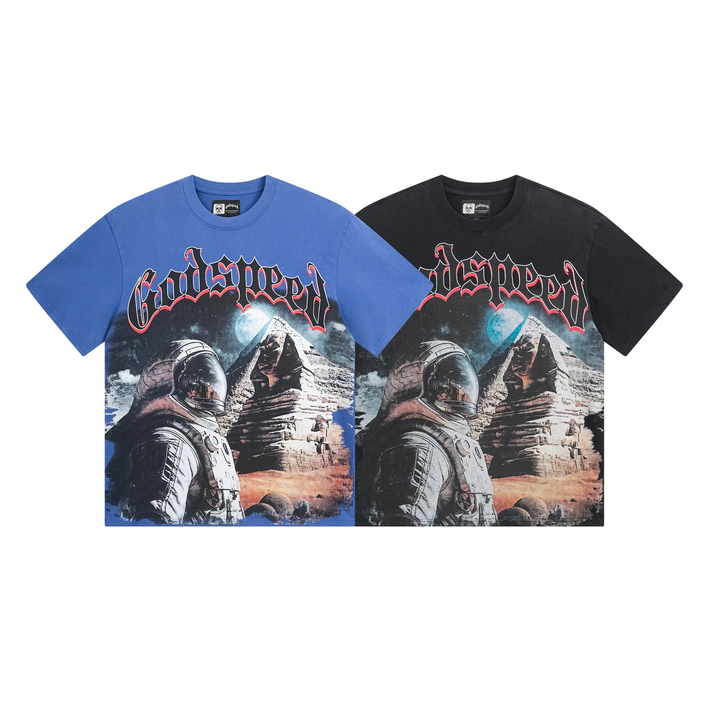 T-shirt homme noir et bleu style streetwear vintage délavé (impression artisanale) 1050