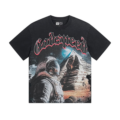 T-shirt homme noir et bleu style streetwear vintage délavé (impression artisanale) 1050
