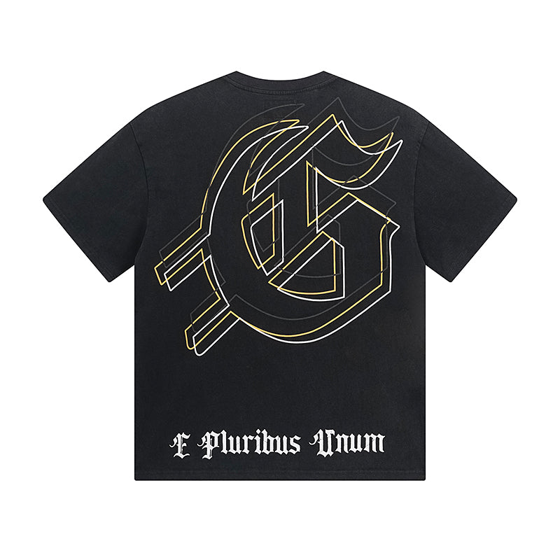T-shirt homme noir et bleu style streetwear vintage délavé (impression artisanale) 1050