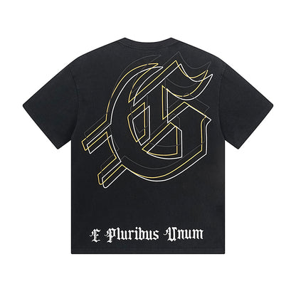 T-shirt homme noir et bleu style streetwear vintage délavé (impression artisanale) 1050