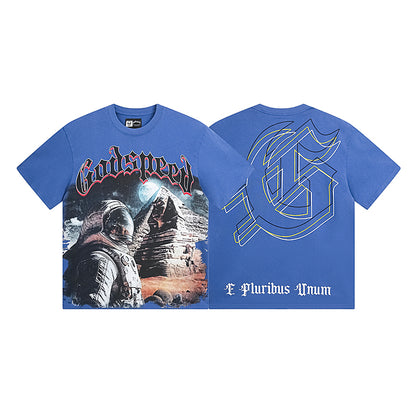 T-shirt homme noir et bleu style streetwear vintage délavé (impression artisanale) 1050