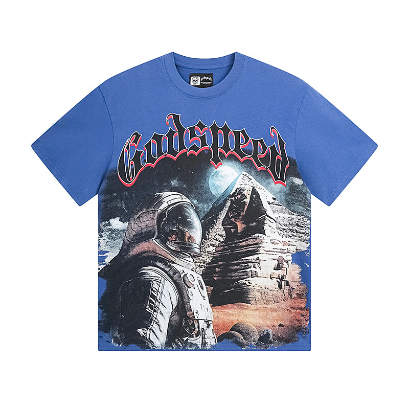 T-shirt homme noir et bleu style streetwear vintage délavé (impression artisanale) 1050
