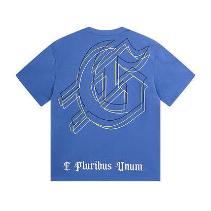 T-shirt homme noir et bleu style streetwear vintage délavé (impression artisanale) 1050