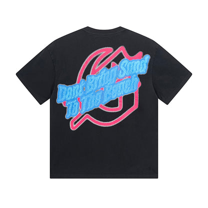 T-shirt noir délavé style vintage pour homme (impression artisanale) 1052