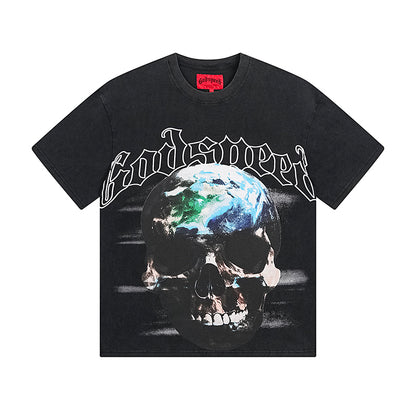 T-shirt noir délavé style vintage pour homme (impression artisanale) 1053