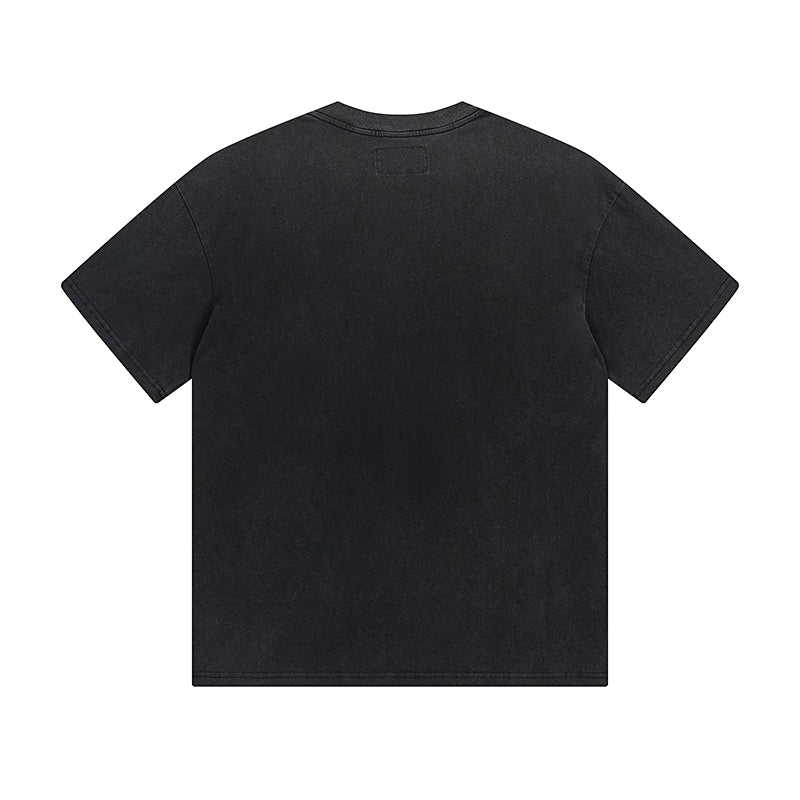 T-shirt noir délavé style vintage pour homme (impression artisanale) 1053