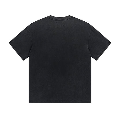 T-shirt noir délavé style vintage pour homme (impression artisanale) 1053
