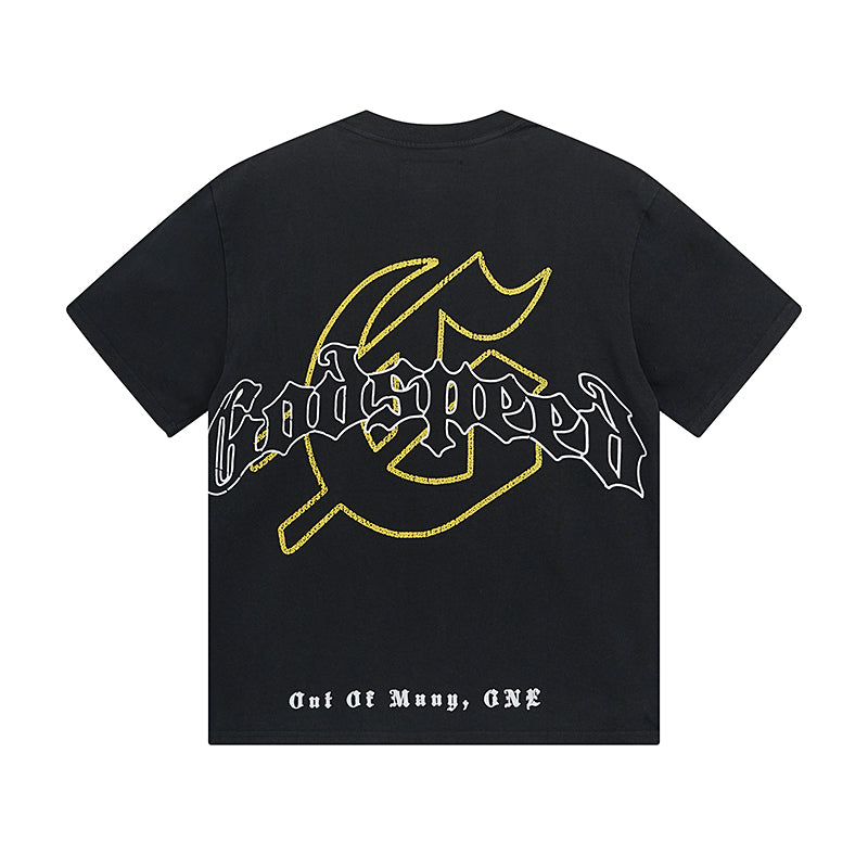 T-shirt noir délavé style vintage pour homme (impression artisanale) 1055