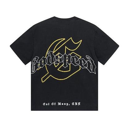 T-shirt noir délavé style vintage pour homme (impression artisanale) 1055