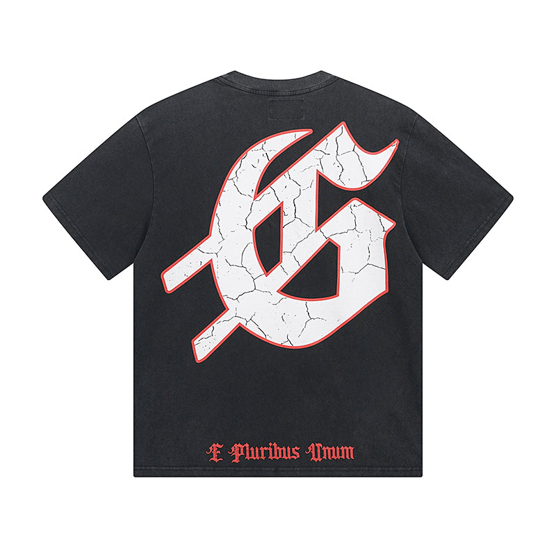 T-shirt homme bleu et noir style vintage délavé (impression artisanale) 1057