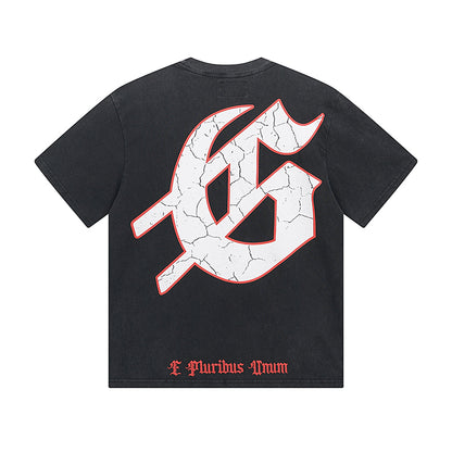 T-shirt homme bleu et noir style vintage délavé (impression artisanale) 1057