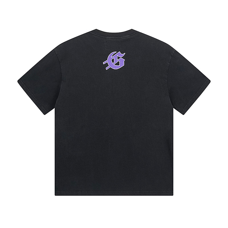 T-shirt noir délavé style vintage pour homme (impression artisanale) 1058