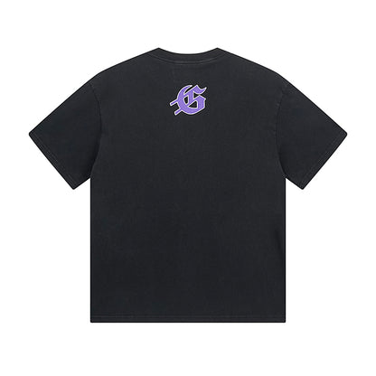 T-shirt noir délavé style vintage pour homme (impression artisanale) 1058