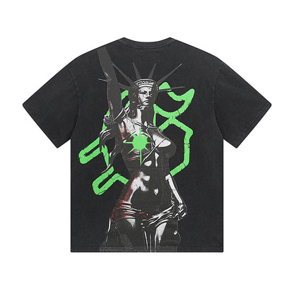 T-shirt noir délavé style vintage pour homme (impression artisanale) 1061