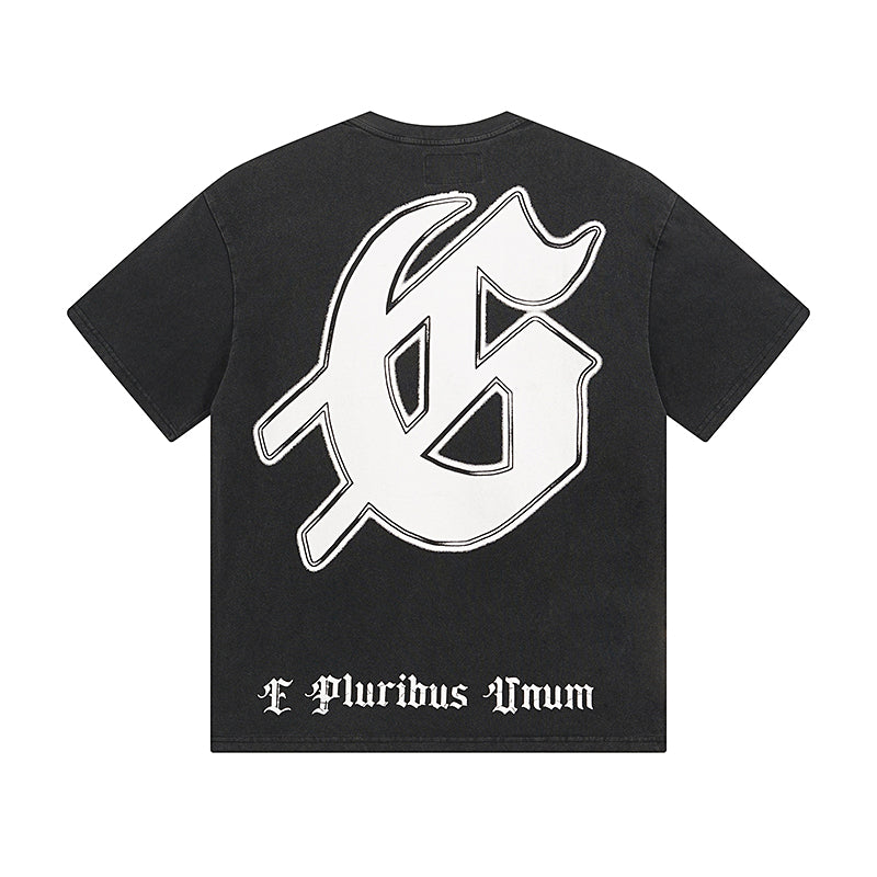 T-shirt noir délavé style vintage pour homme (impression artisanale) 1062