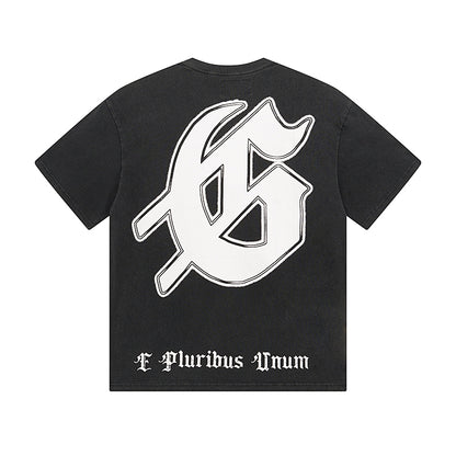 T-shirt noir délavé style vintage pour homme (impression artisanale) 1062