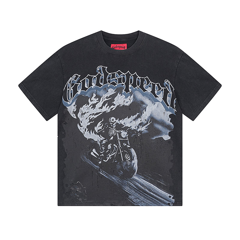T-shirt noir délavé style vintage pour homme (impression artisanale) 1065