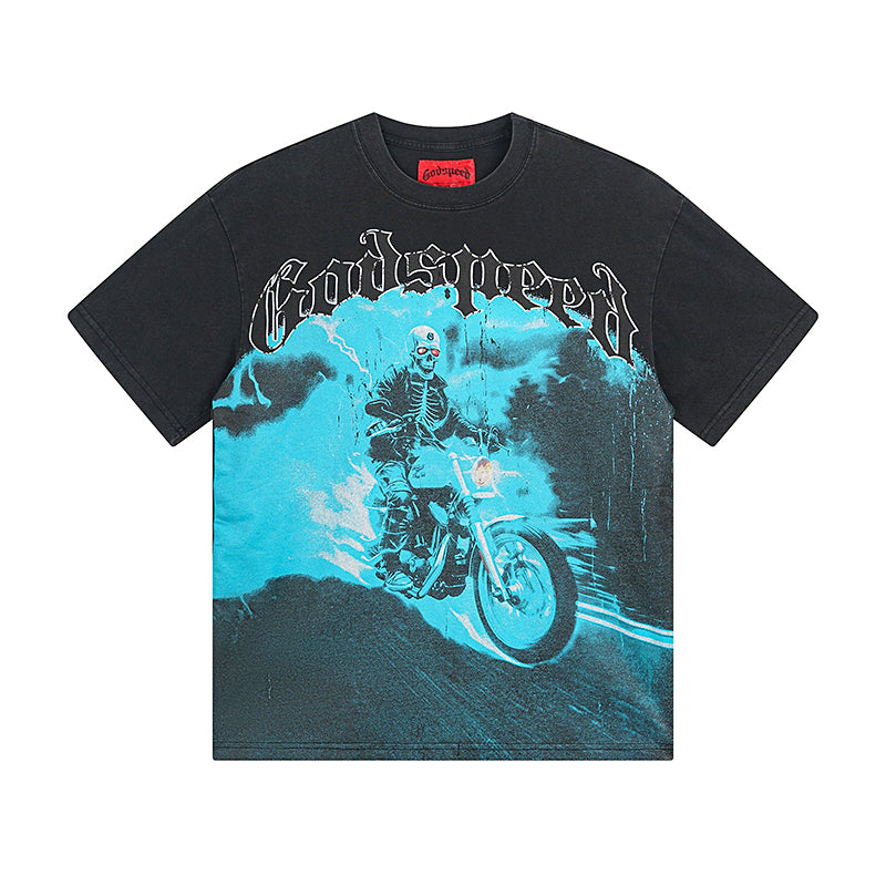 T-shirt noir délavé style vintage pour homme (impression artisanale) 1073