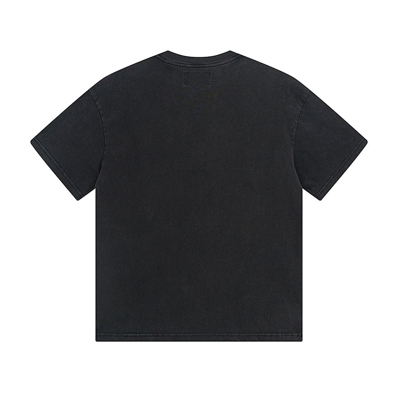 T-shirt noir délavé style vintage pour homme (impression artisanale) 1073
