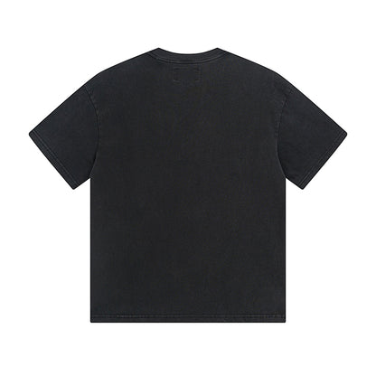 T-shirt noir délavé style vintage pour homme (impression artisanale) 1073