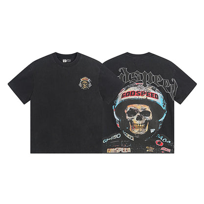 T-shirt noir délavé style vintage pour homme (impression artisanale) 1076