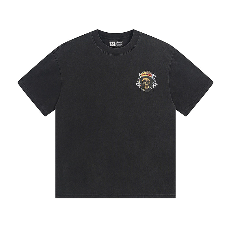 T-shirt noir délavé style vintage pour homme (impression artisanale) 1076