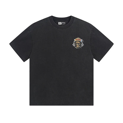 T-shirt noir délavé style vintage pour homme (impression artisanale) 1076