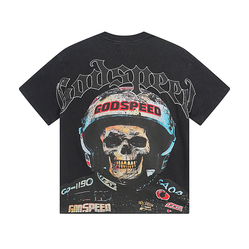 T-shirt noir délavé style vintage pour homme (impression artisanale) 1076