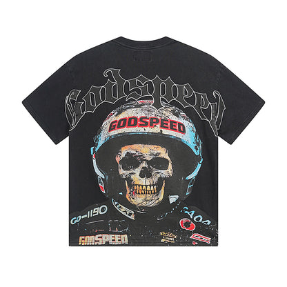 T-shirt noir délavé style vintage pour homme (impression artisanale) 1076