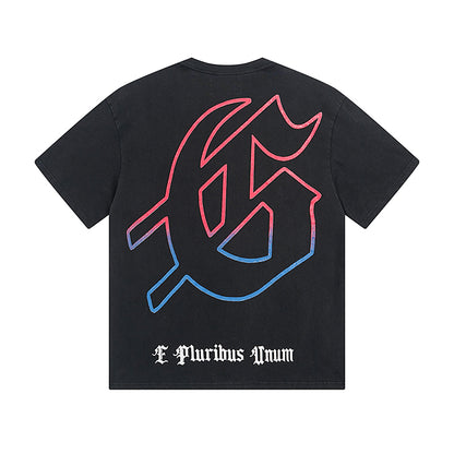 T-shirt noir délavé style vintage pour homme (impression artisanale) 1077