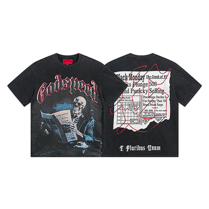 T-shirt noir délavé style vintage pour homme (impression artisanale) 1079