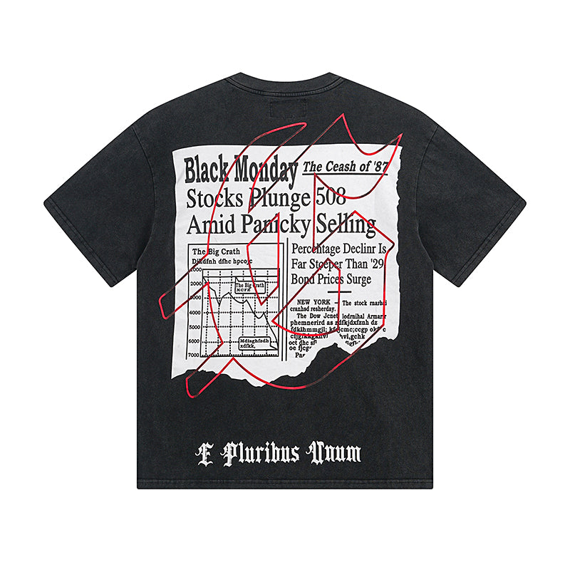 T-shirt noir délavé style vintage pour homme (impression artisanale) 1079