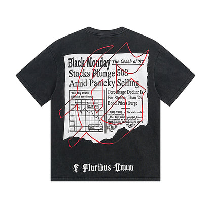 T-shirt noir délavé style vintage pour homme (impression artisanale) 1079
