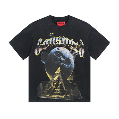 T-shirt noir délavé style vintage pour homme (impression artisanale) 1080