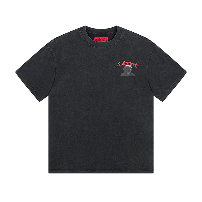 T-shirt noir délavé style vintage pour homme (impression artisanale) 1082