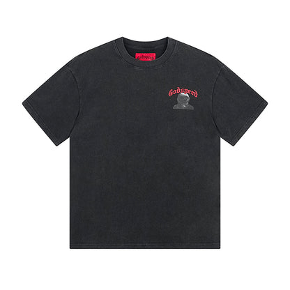 T-shirt noir délavé style vintage pour homme (impression artisanale) 1082