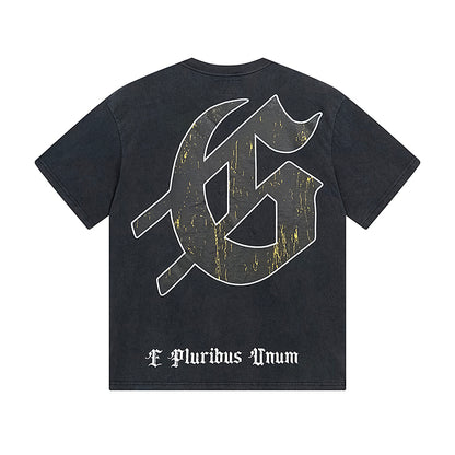 T-shirt noir délavé style vintage pour homme (impression artisanale) 1083