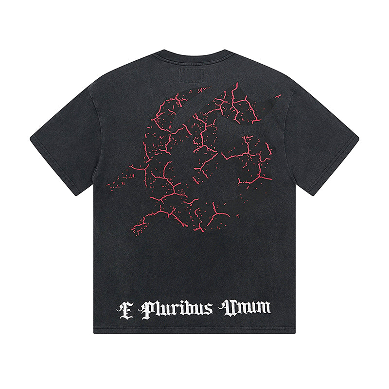 T-shirt noir délavé style vintage pour homme (impression artisanale) 1085