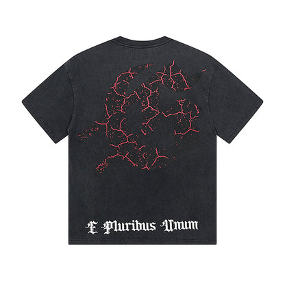 T-shirt noir délavé style vintage pour homme (impression artisanale) 1085