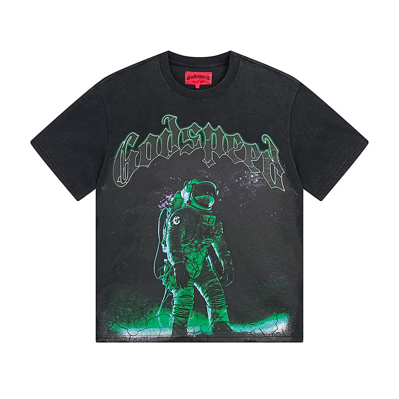 T-shirt noir délavé style vintage pour homme (impression artisanale) 1086