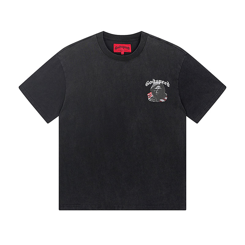 T-shirt noir délavé style vintage pour homme (impression artisanale) 1088