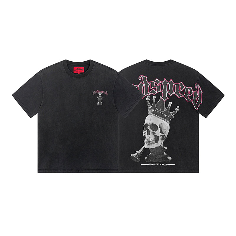 T-shirt noir délavé style vintage pour homme (impression artisanale) 1089