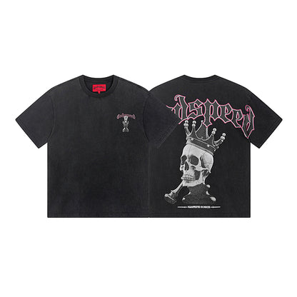 T-shirt noir délavé style vintage pour homme (impression artisanale) 1089