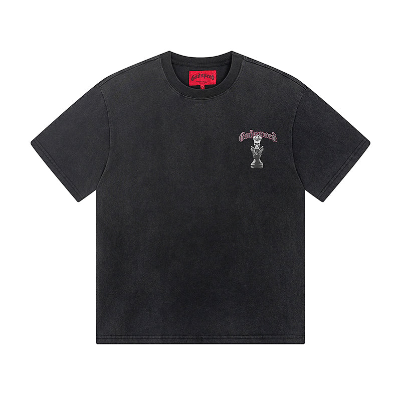 T-shirt noir délavé style vintage pour homme (impression artisanale) 1089