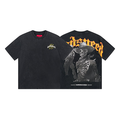 T-shirt noir délavé style vintage pour homme (impression artisanale) 1091